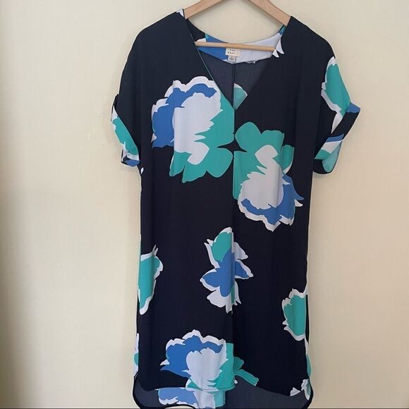 A new day floral shift dress navy teal white size Large decorative button back - Picture 9 of 9
